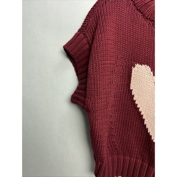 Maeve Anthropologie Women's Maroon Heart Knit Mock Neck Box Crop Sweater Small - Picture 3 of 9